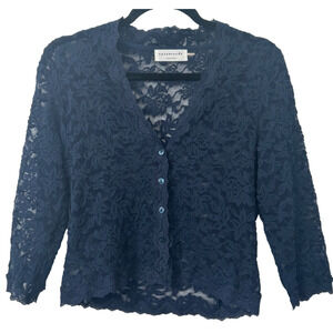 Rosemunde Copenhagen Lacey button up 3/4 sleeve top Navy Size M Boho Cottage D8